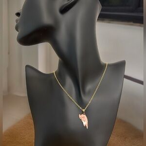 Pink Kitty Pendant Anime Cat Lover Charm with Gold Stainless Steel Necklace